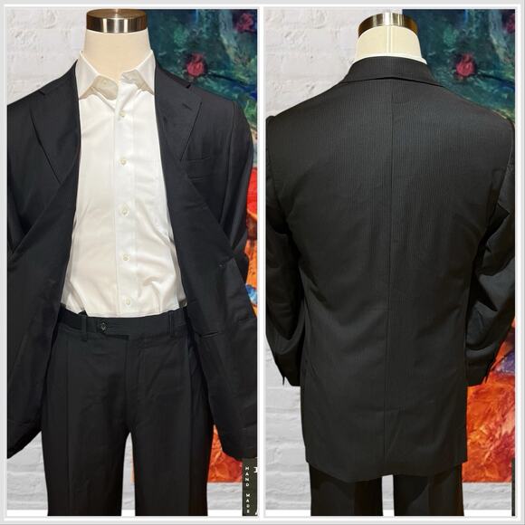 Kiton Napoli 42L 34x30 Black Multi-Stripe Designer Hand Made Luxury Suit - Picture 5 of 16